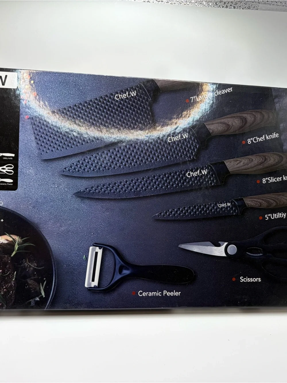Chef.W Kitchen Knife Set - Black Blades with Brown Handles